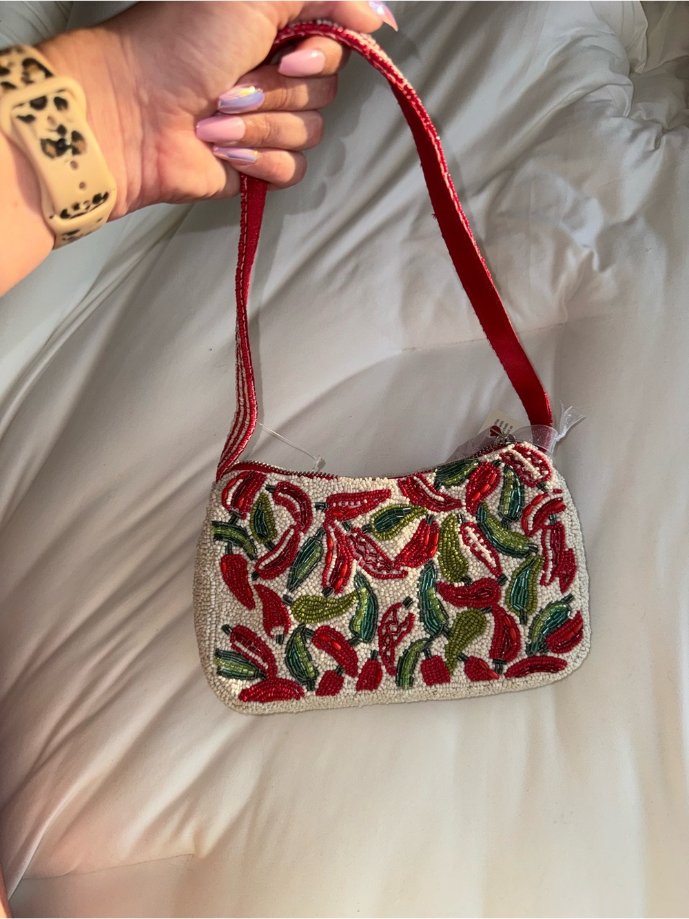 Chili Peppers Beaded Shoulder Bag Handmade in India New With Tags - Picture 8 of 10